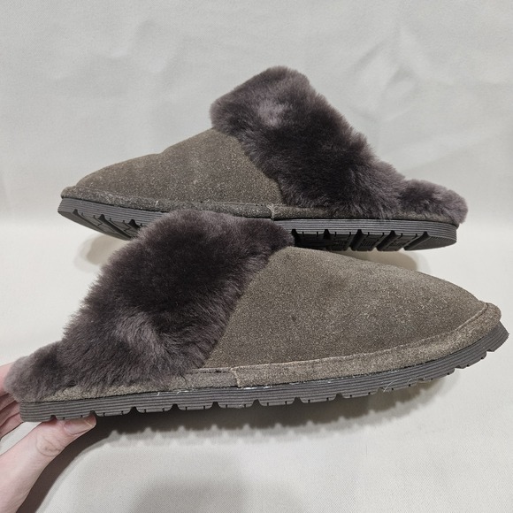 Wild Woolies Genuine Sheepskin Lined Slippers Womens Size 7 Brown Cow Suede - Picture 6 of 9